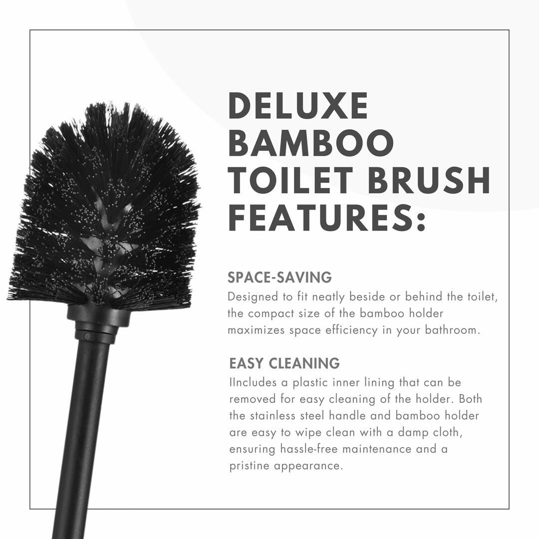 Deluxe Toilet Bowl Brush with Stainless Steel Handle and 100% Bamboo Wooden Holder Cleaning Supplies for Toilet Cleaning (Tall)