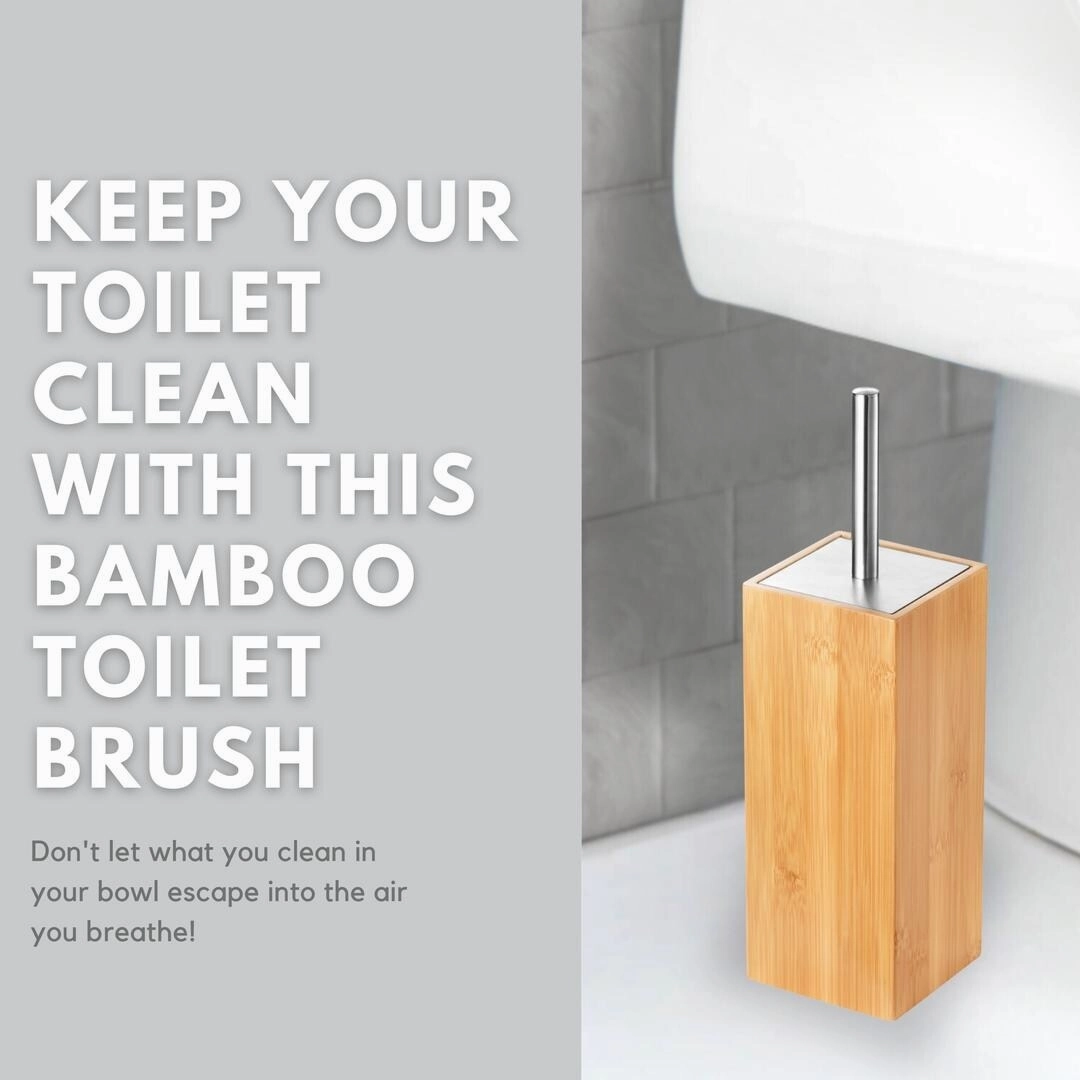 Deluxe Toilet Bowl Brush with Stainless Steel Handle and 100% Bamboo Wooden Holder Cleaning Supplies for Toilet Cleaning (Tall)