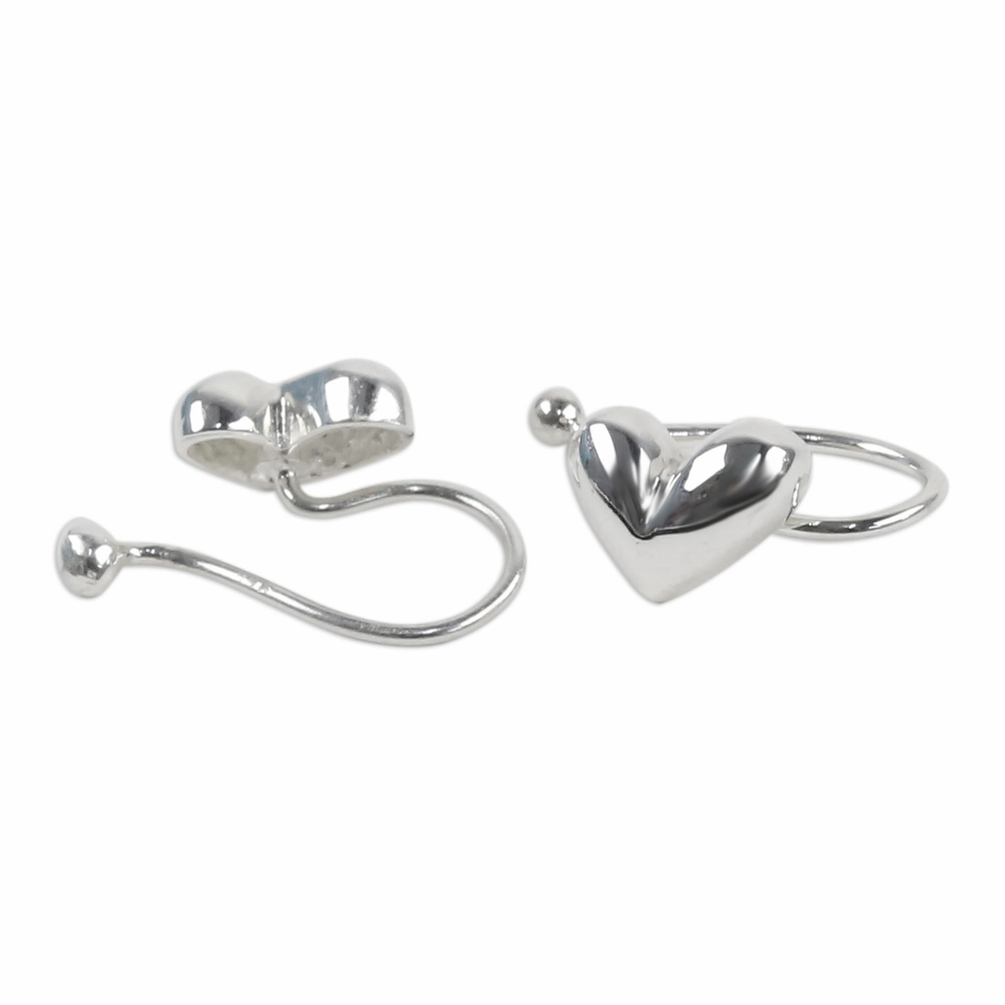 Demure Hearts Sterling Silver Heart Ear Cuffs Artisan Crafted in Thailand