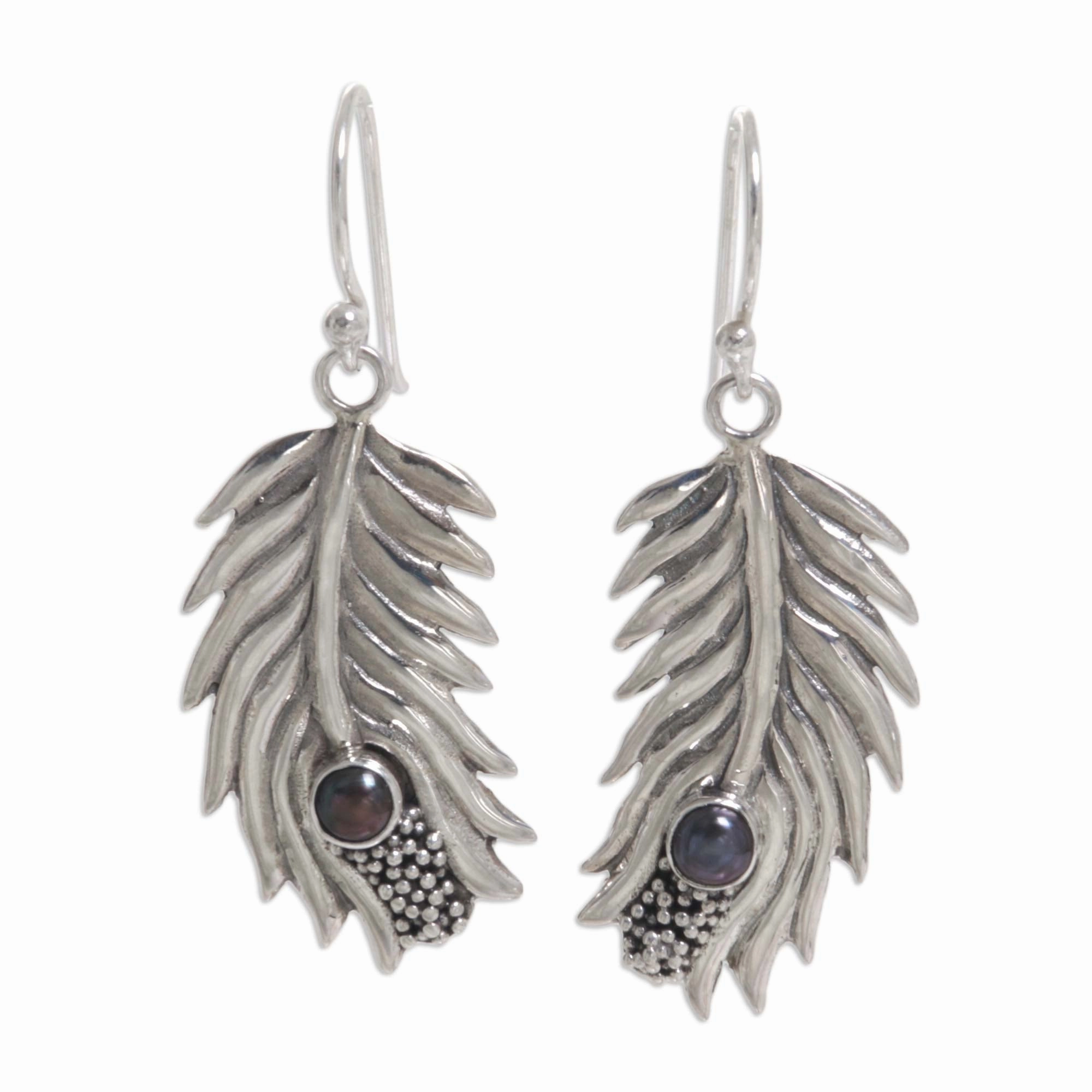 Dewdrops Dyed Black Pearl Dangle Earrings