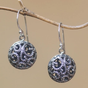Dewy Disc Dot Pattern Openwork Sterling Silver Dangle Earrings