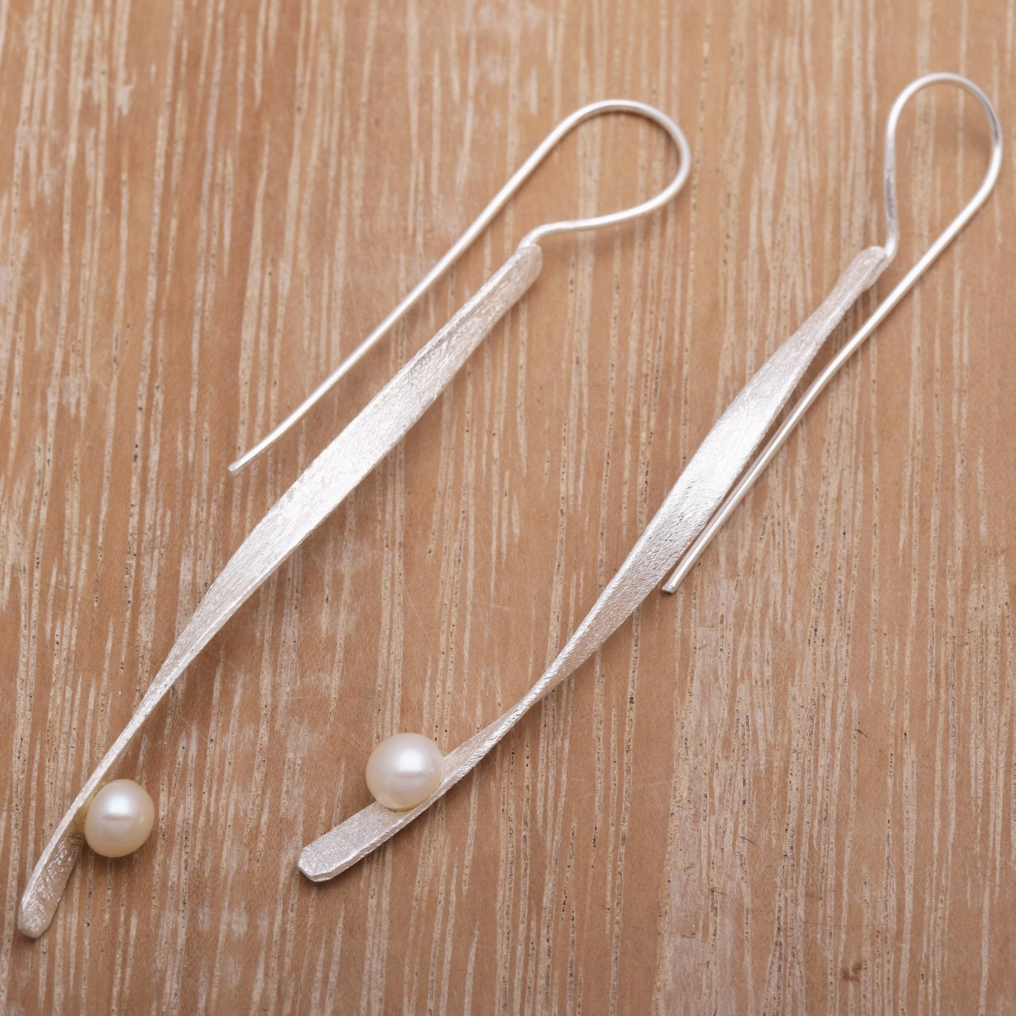 Dewy Twist Modern Cultured Pearl Drop Earrings Crafted in Bali