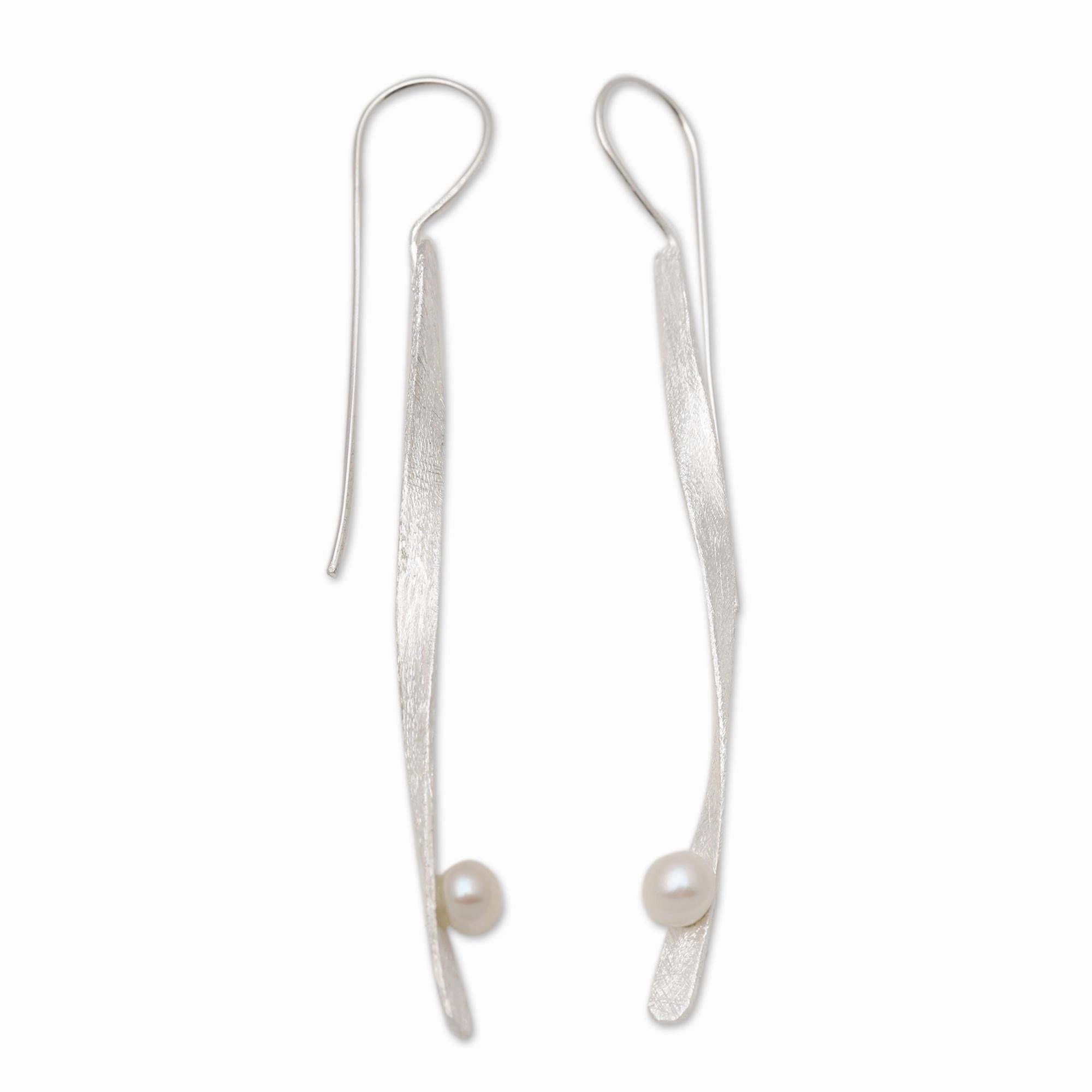 Dewy Twist Modern Cultured Pearl Drop Earrings Crafted in Bali