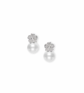 Diamond Flower Pearl Earrings