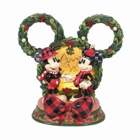 Disney Jim Shore First Edition Mickey Minnie Holiday LED Light Diorama Magical Winter Moments 7.75" Decorative Mirror,Home Decor Mirror