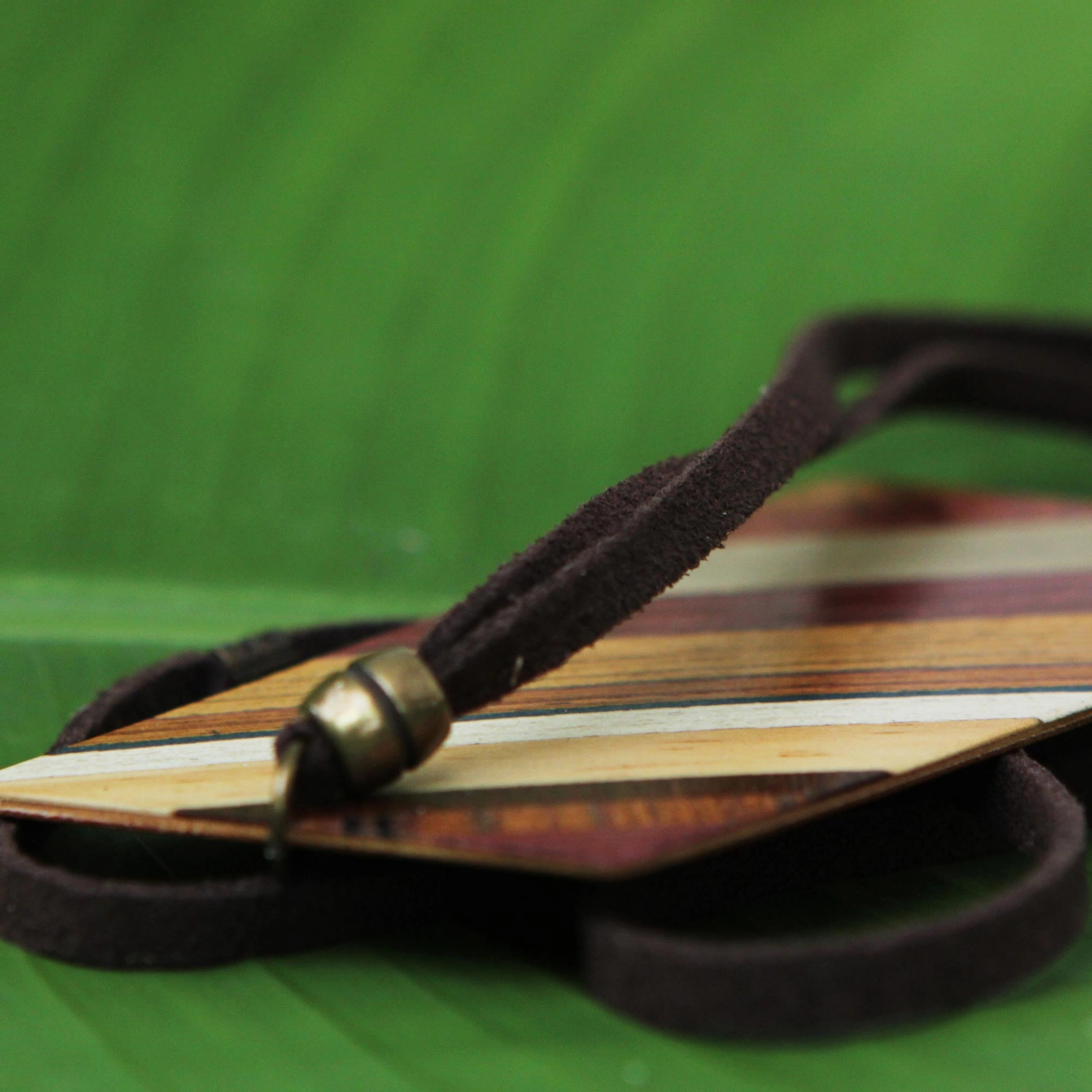 Distinguished Traveler Rectangular Wood Pendant Necklace by Brazilian Artisans