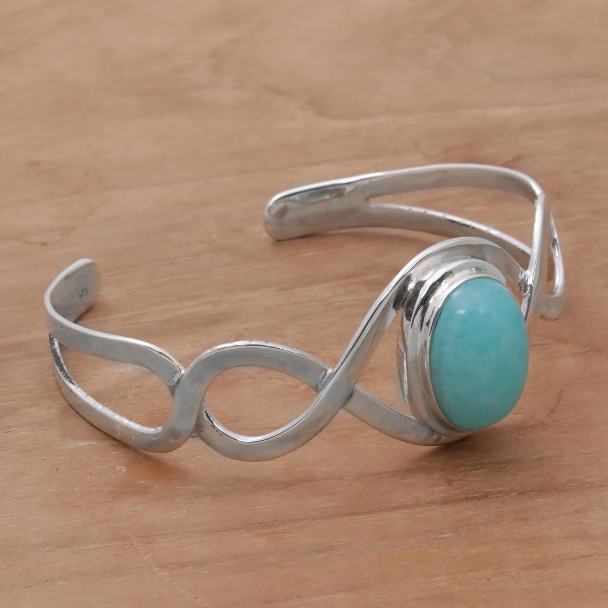 DNA Amazonite and Sterling Silver Cuff Bracelet from Bali
