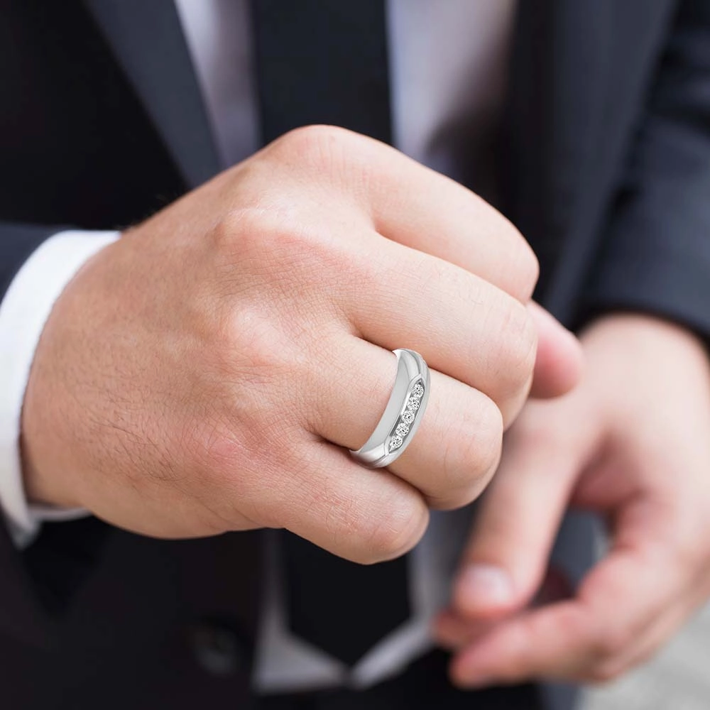 Dome Five Stone Channel Set Round Diamond Men's Ring