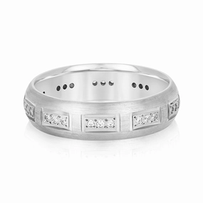 Domed Brush Finish Diamond Men's Wedding Band