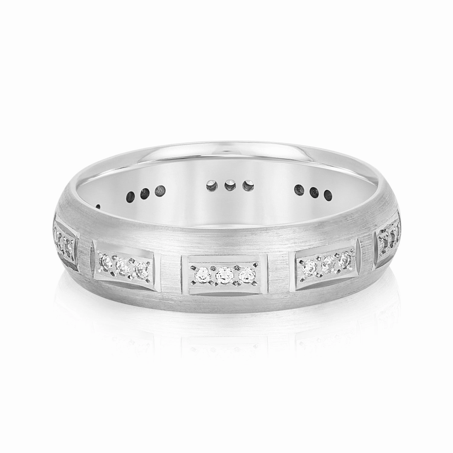 Domed Brush Finish Diamond Men's Wedding Band