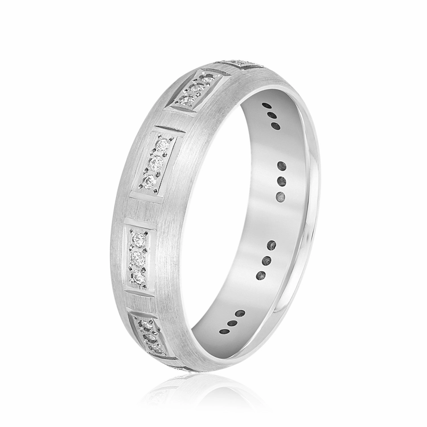 Domed Brush Finish Diamond Men's Wedding Band