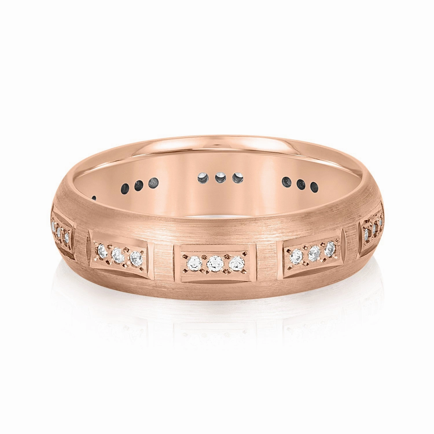 Domed Brush Finish Diamond Men's Wedding Band