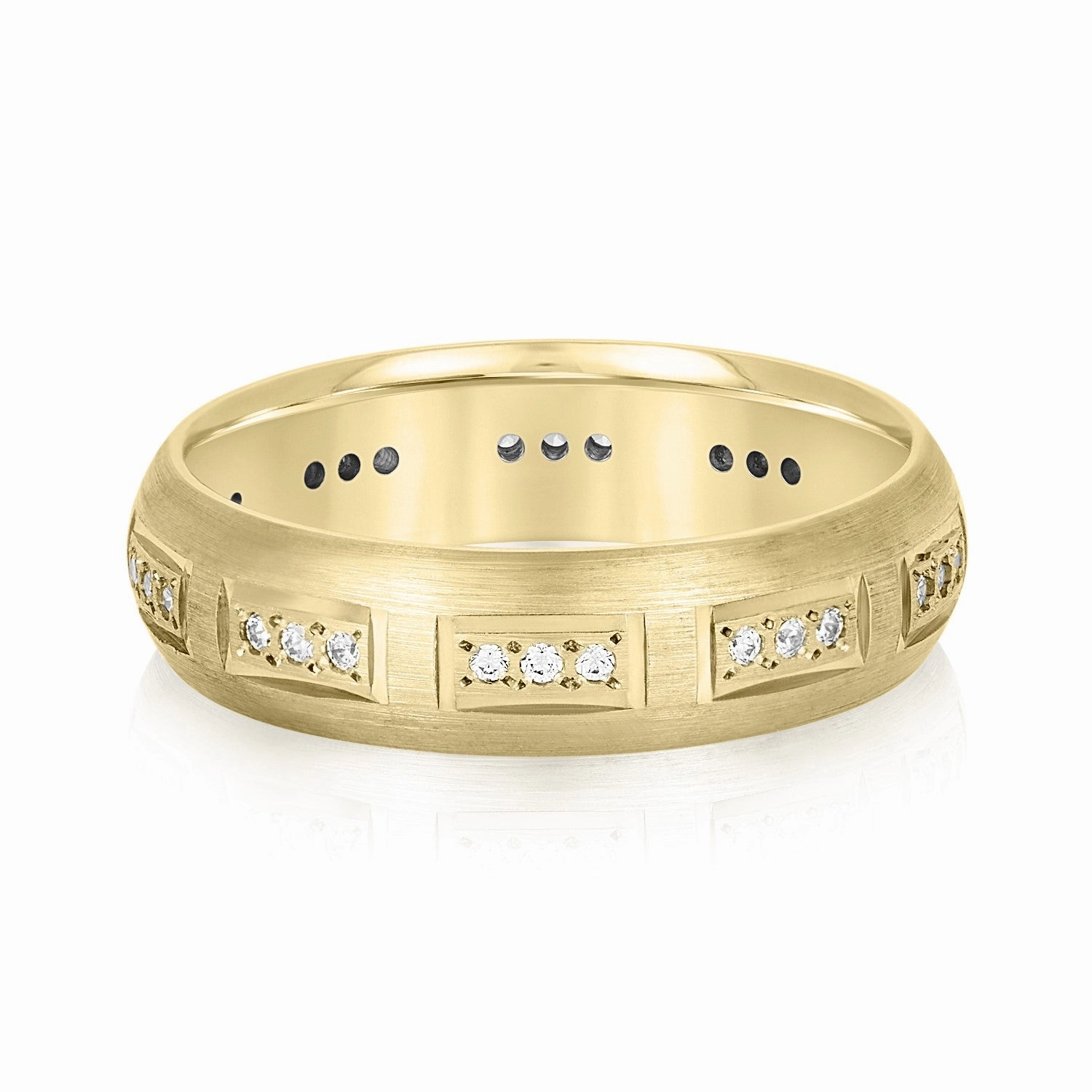 Domed Brush Finish Diamond Men's Wedding Band