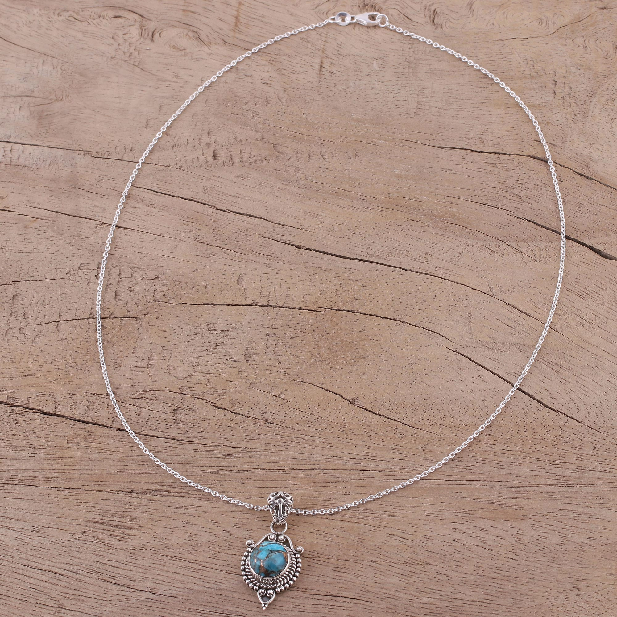 Dotted Elegance Sterling Silver and Composite Turquoise Necklace from India