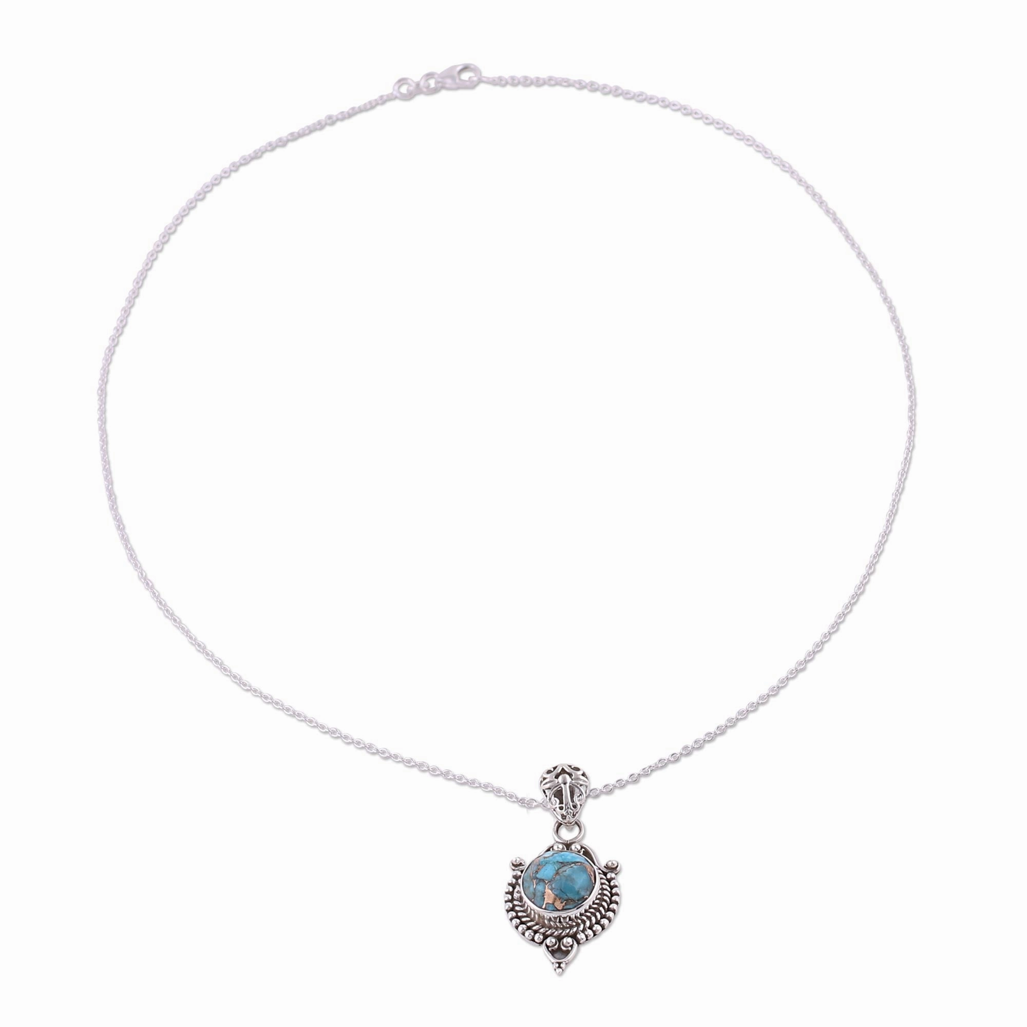 Dotted Elegance Sterling Silver and Composite Turquoise Necklace from India