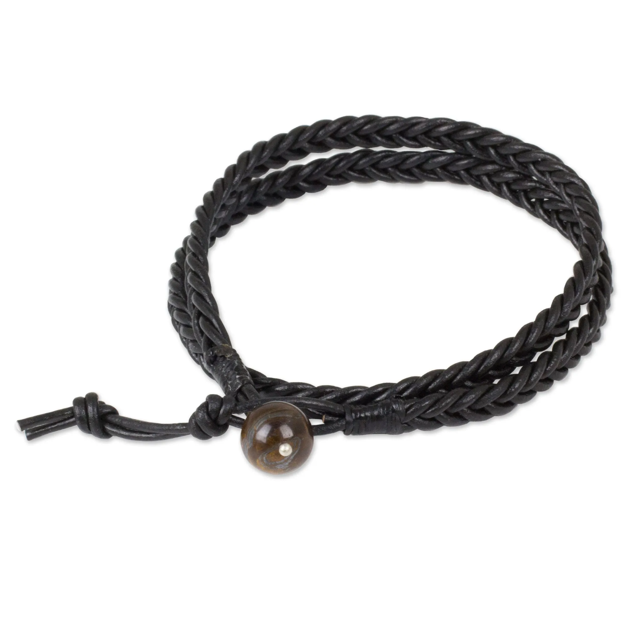 Double Ebony Tiger's Eye Leather Wrap Bracelet