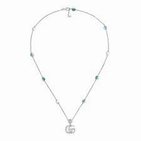 Double G Necklace with Mother of Pearl and Blue Topaz Stations