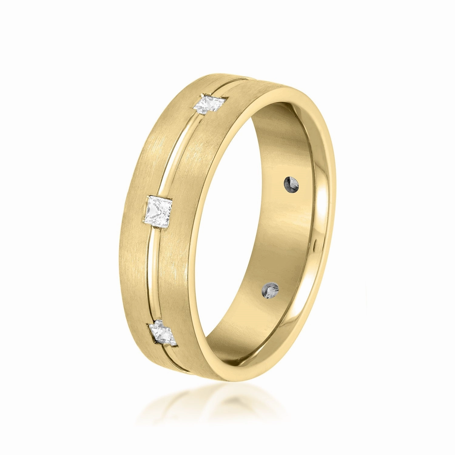 Double Groove Princess Cut Diamond Men's Wedding Band