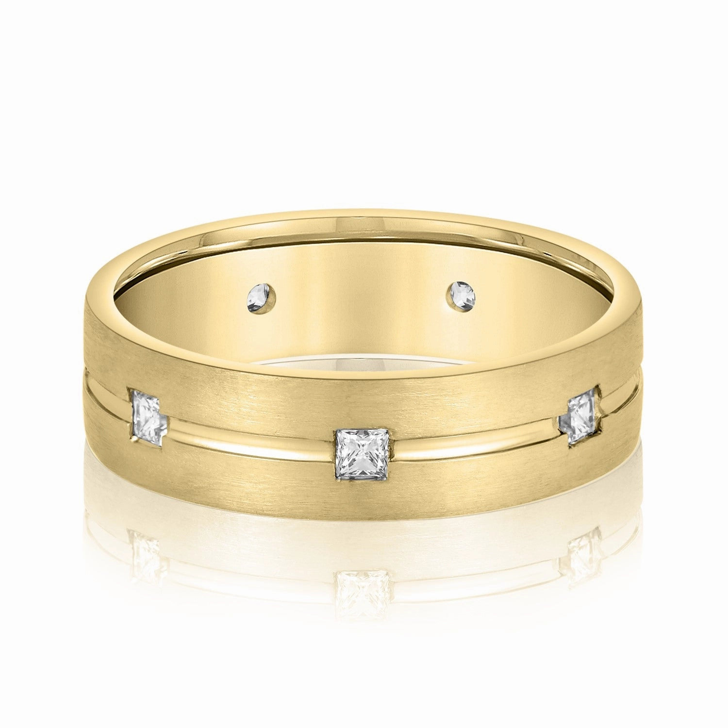 Double Groove Princess Cut Diamond Men's Wedding Band