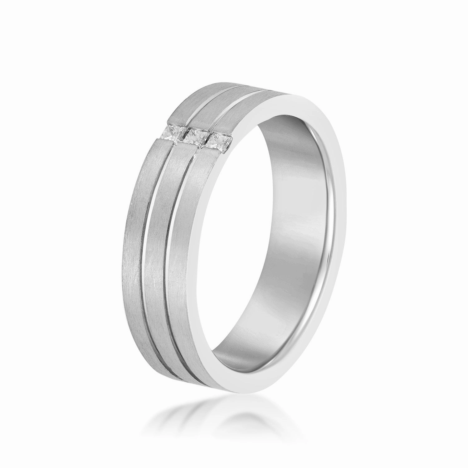 Double Grooved Vertical Diamond Row Men's Wedding Band