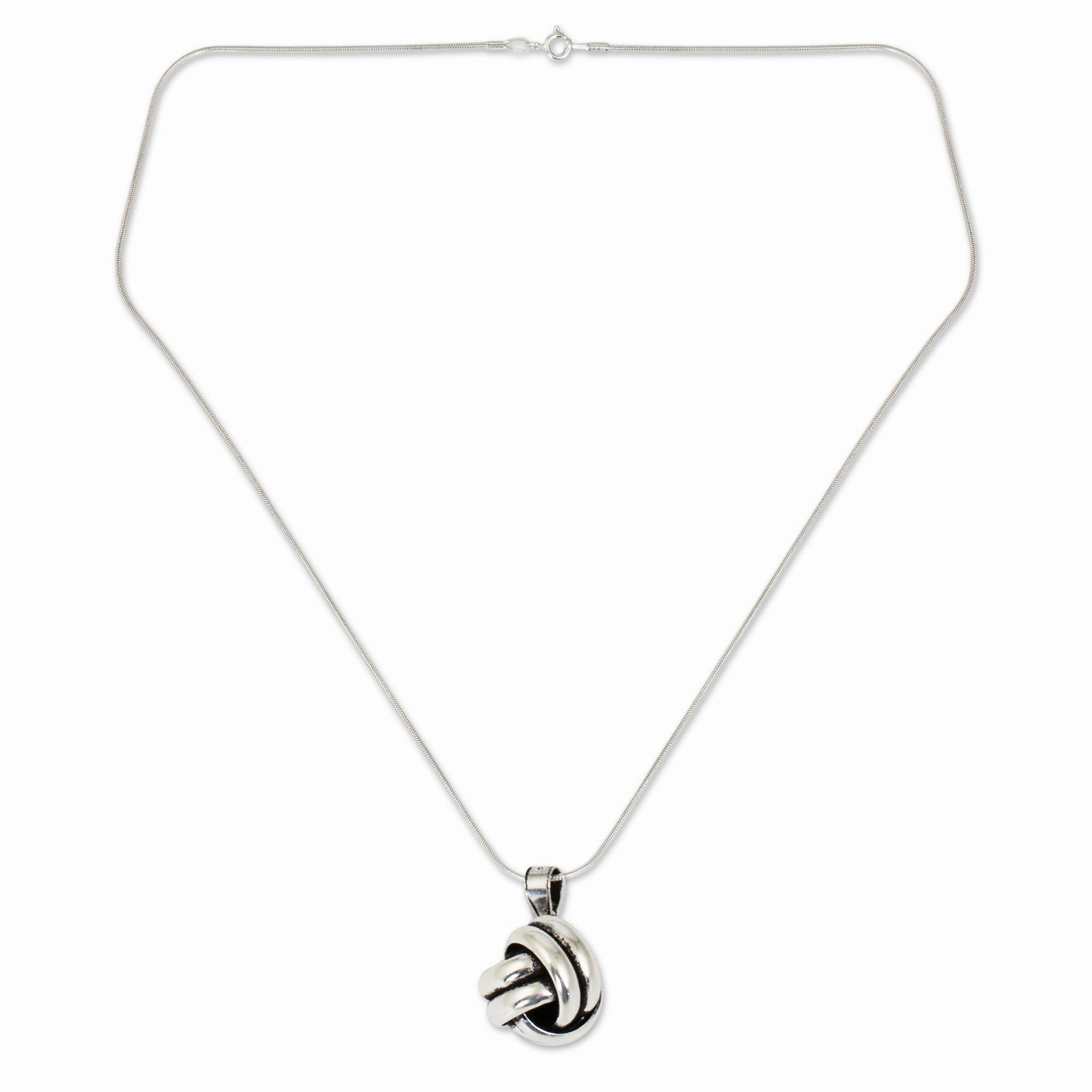 Double Love Knot Artisan Crafted Silver Pendant Necklace
