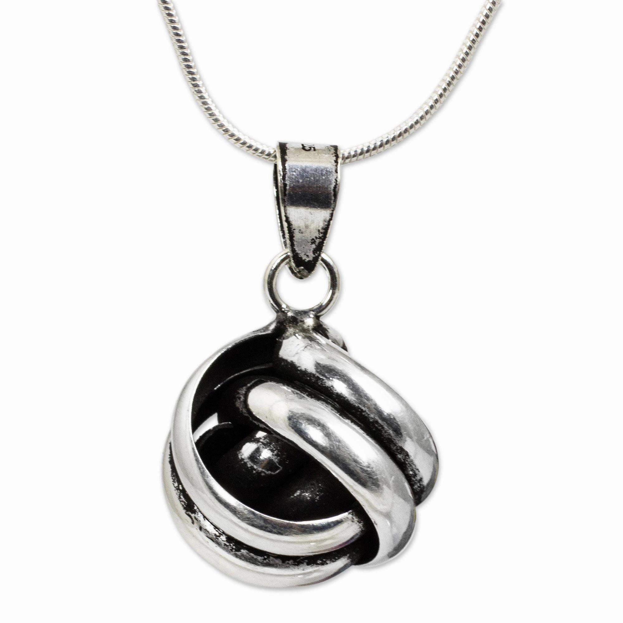 Double Love Knot Artisan Crafted Silver Pendant Necklace