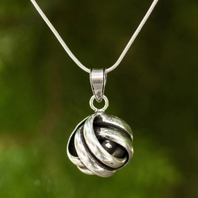 Double Love Knot Artisan Crafted Silver Pendant Necklace