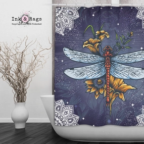 Dragonfly Mandala Bloom Shower Curtains and Optional Bath Mats Lighting,Lamps Fixtures