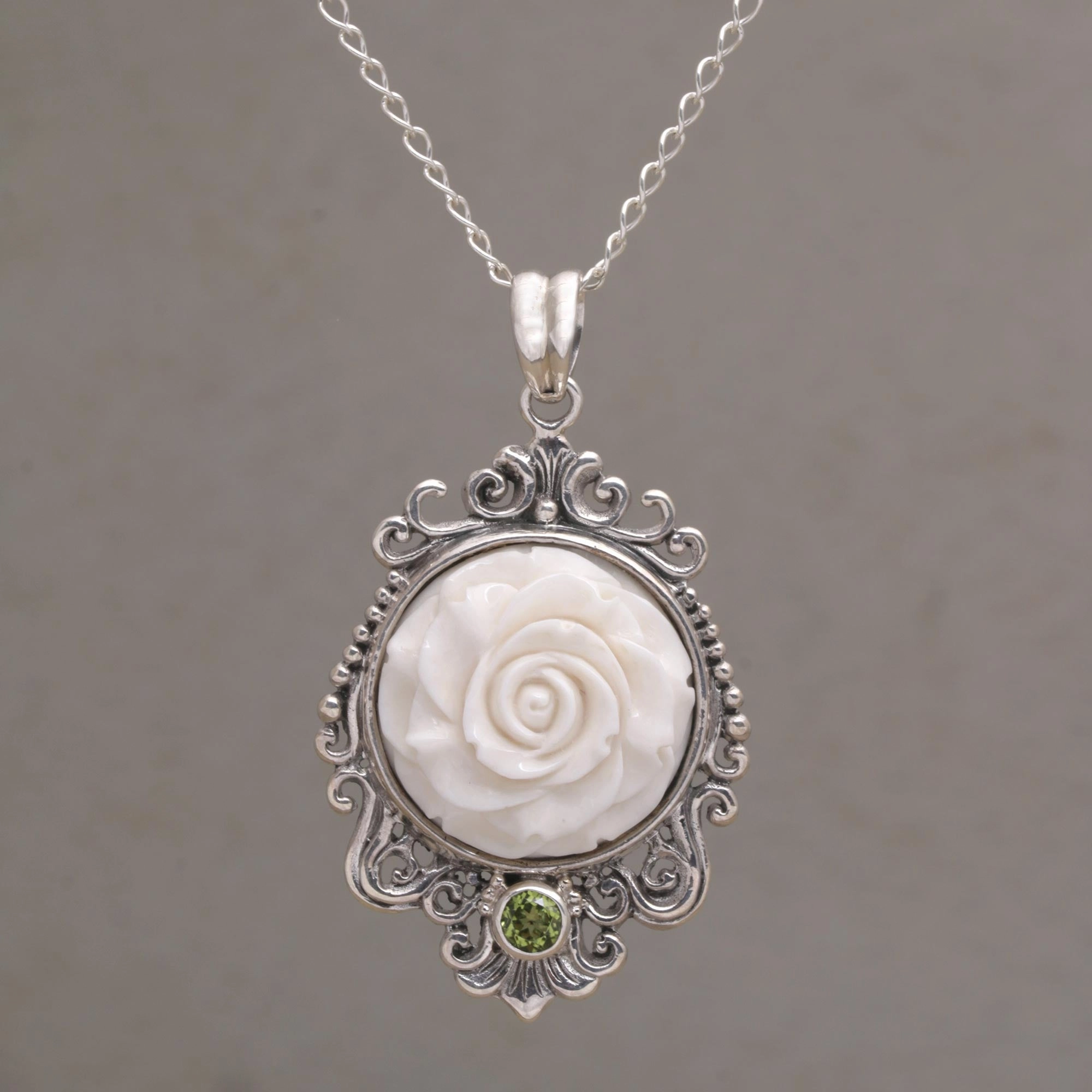 Dreamy Rose Rose Pendant Necklace Accented with Peridot
