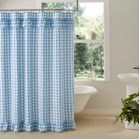 Dusk Buffalo Blue Check Ruffled Shower Curtain Lighting,Lamps Fixtures