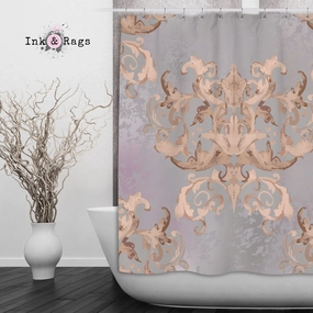 Dusk Watercolor Victorian Damask Shower Curtains and Optional Bath Mats Lighting,Lamps Fixtures