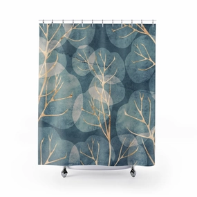 Dusty Blue and Beige, Ginko Leaves Shower Curtain Lighting,Home Lighting