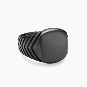 DY Chevron Signet Ring Black Titanium, 18mm