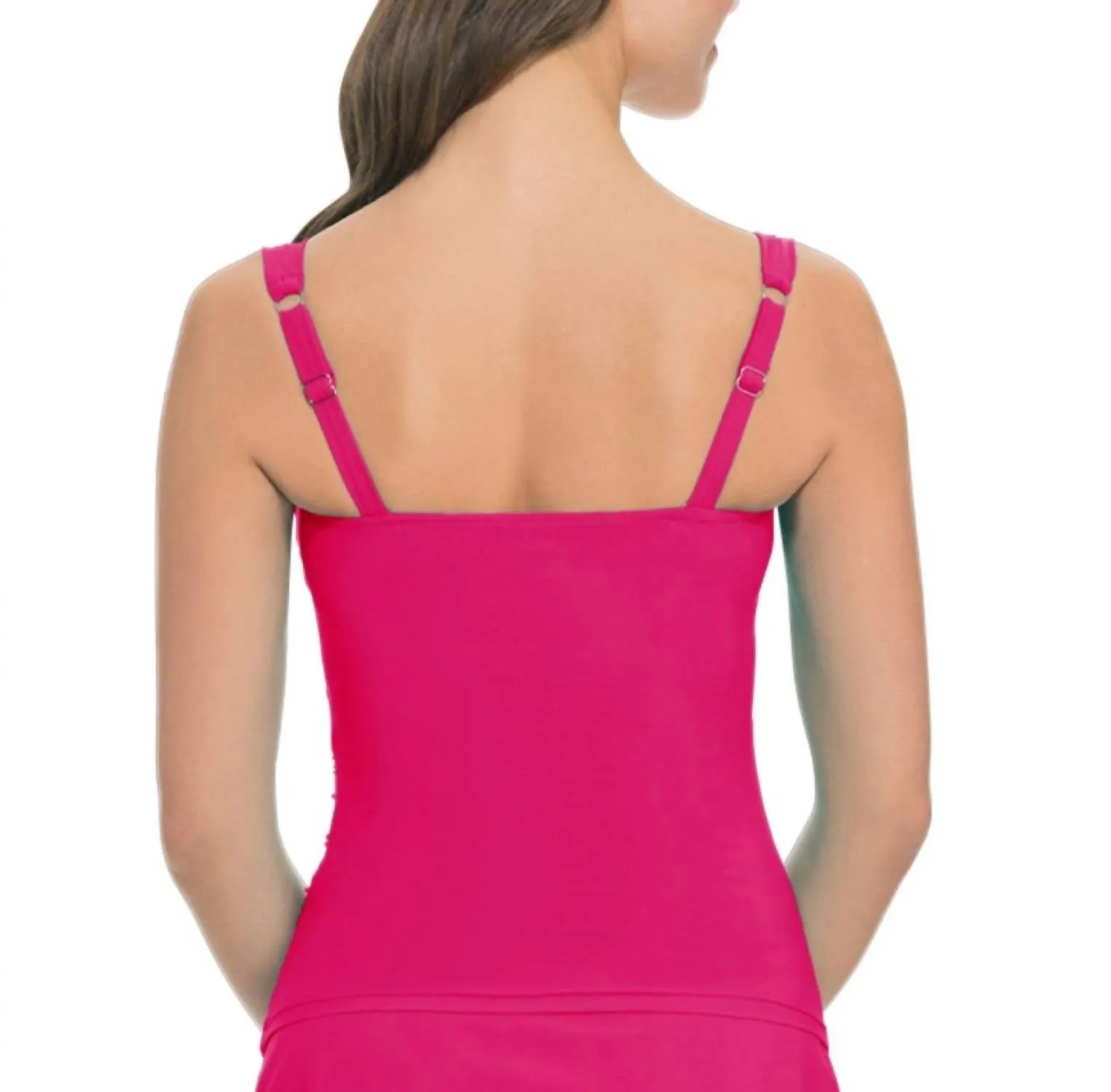 E-Cup Shirred Tankini Top In Tutti Frutti Raspberry