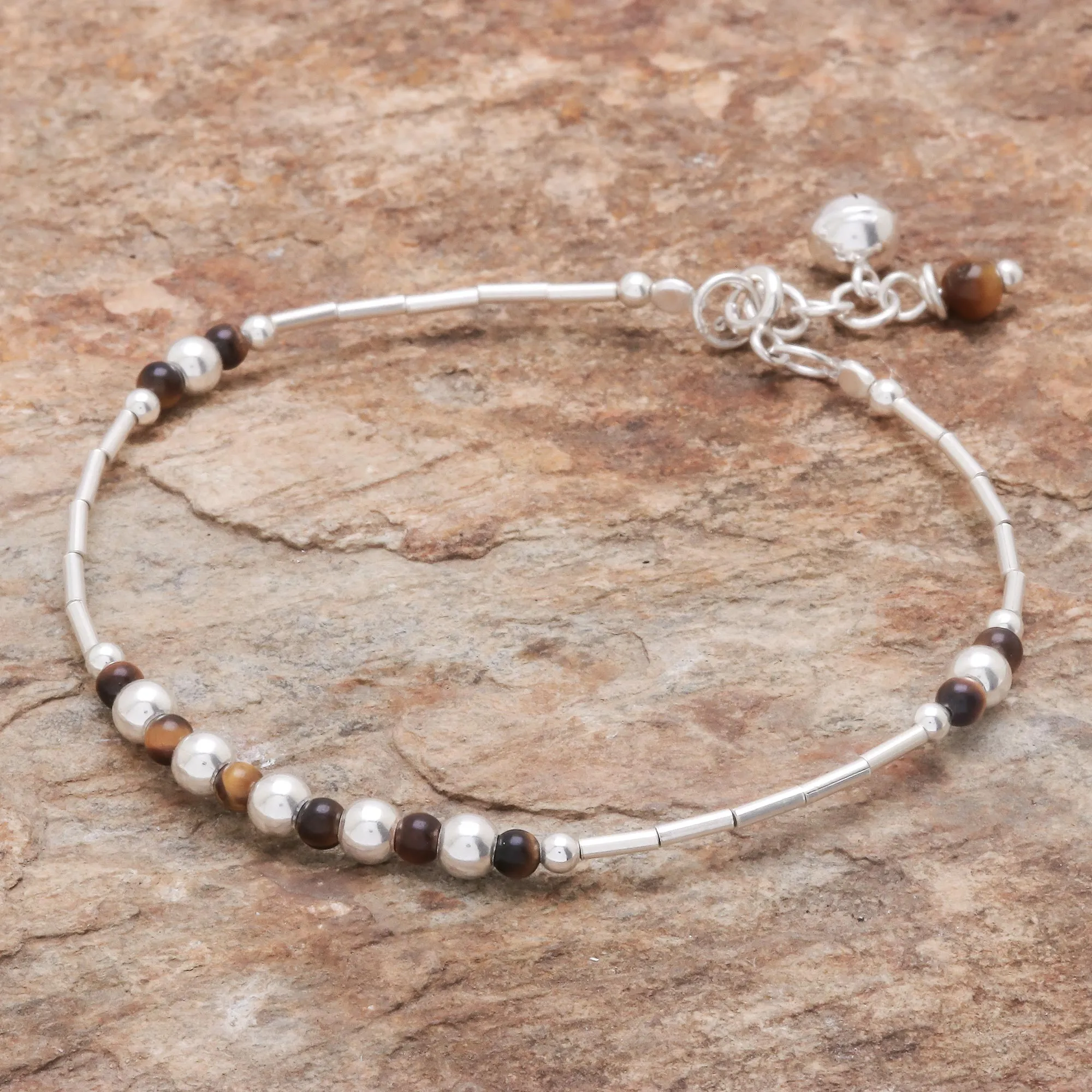 Earth Ring Tiger's Eye Beaded Bracelet from Thailand