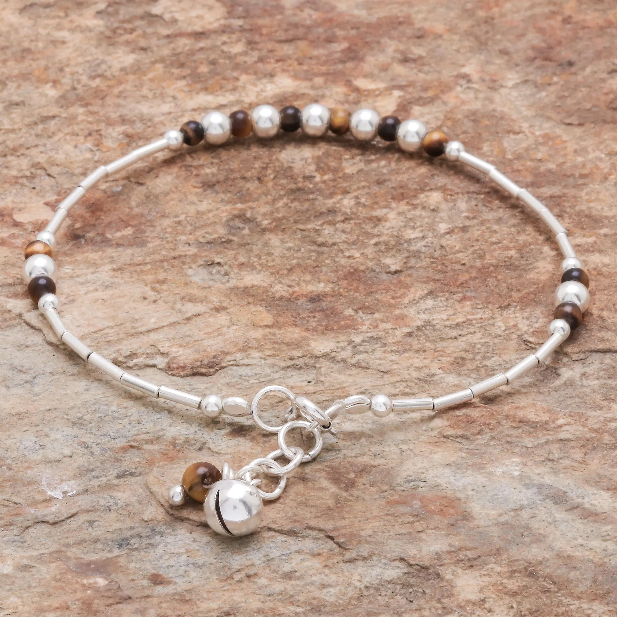 Earth Ring Tiger's Eye Beaded Bracelet from Thailand