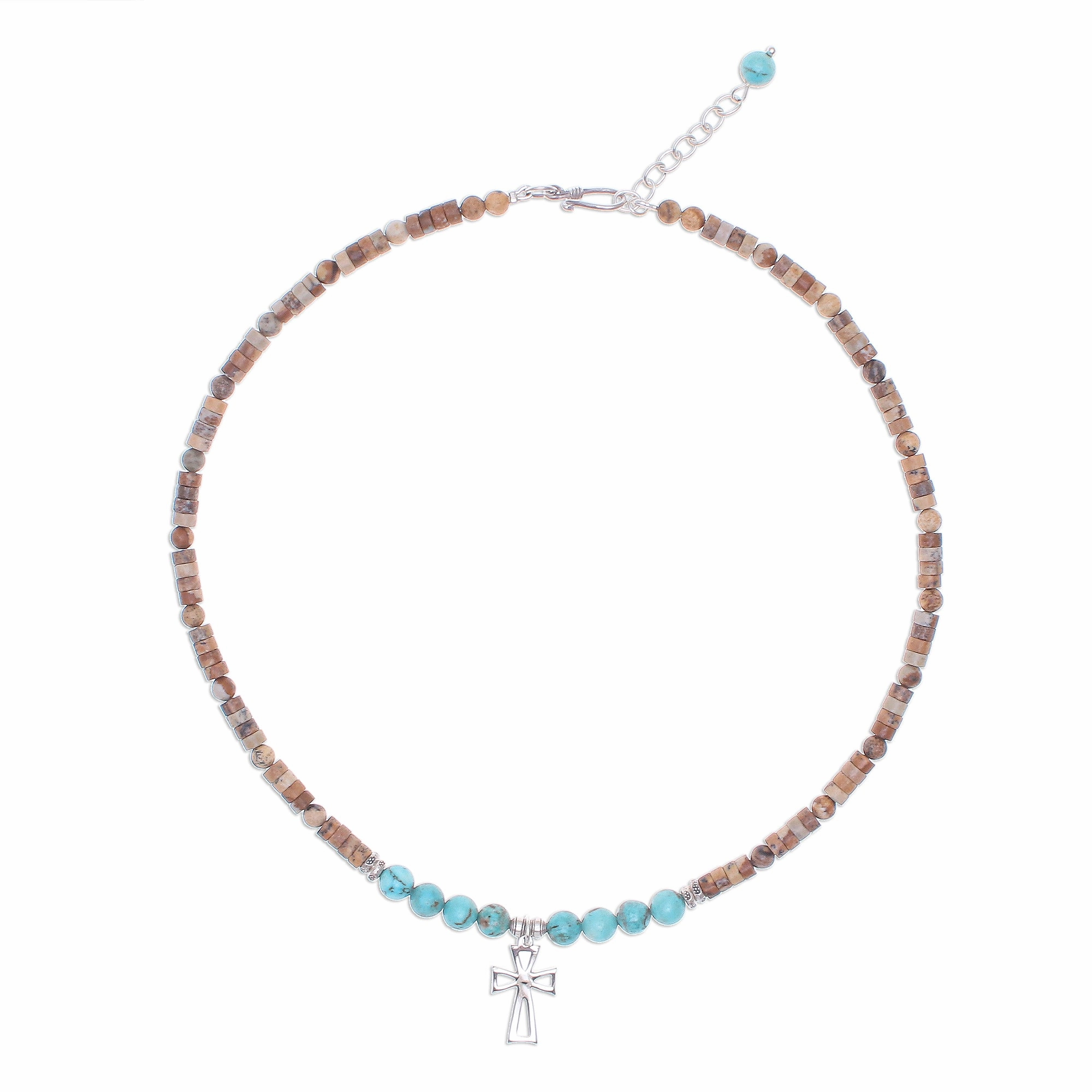 Earthy Cross Multi-Gemstone Beaded Cross Pendant Necklace