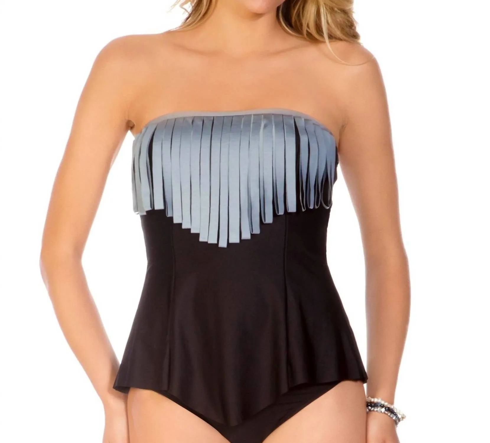 Eco Loop Fringe Tankini Top In Black