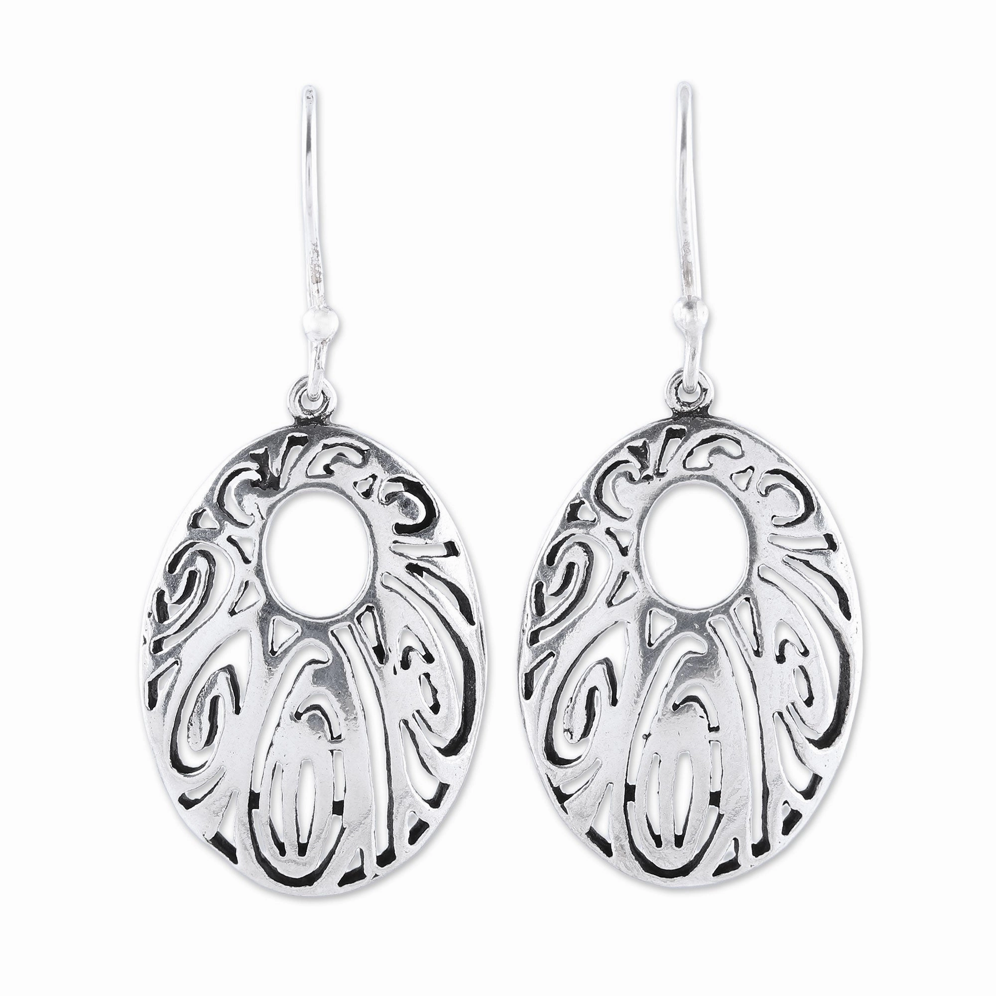 Elaborate Ellipse Sterling Silver Openwork Elliptical Dangle Earrings