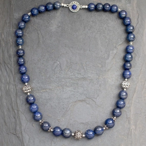 Elegance Handmade Sterling Silver and Lapis Lazuli Beaded Necklace