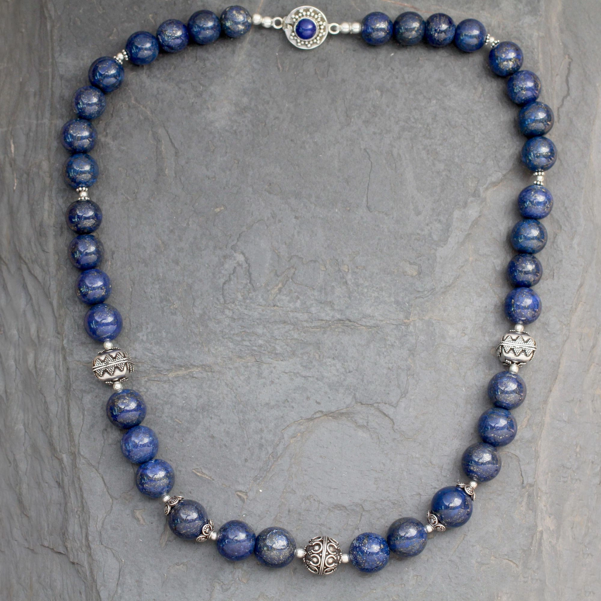 Elegance Handmade Sterling Silver and Lapis Lazuli Beaded Necklace