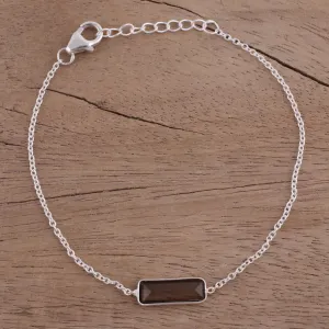 Elegant Prism Smoky Quartz and 925 Silver Pendant Bracelet from India
