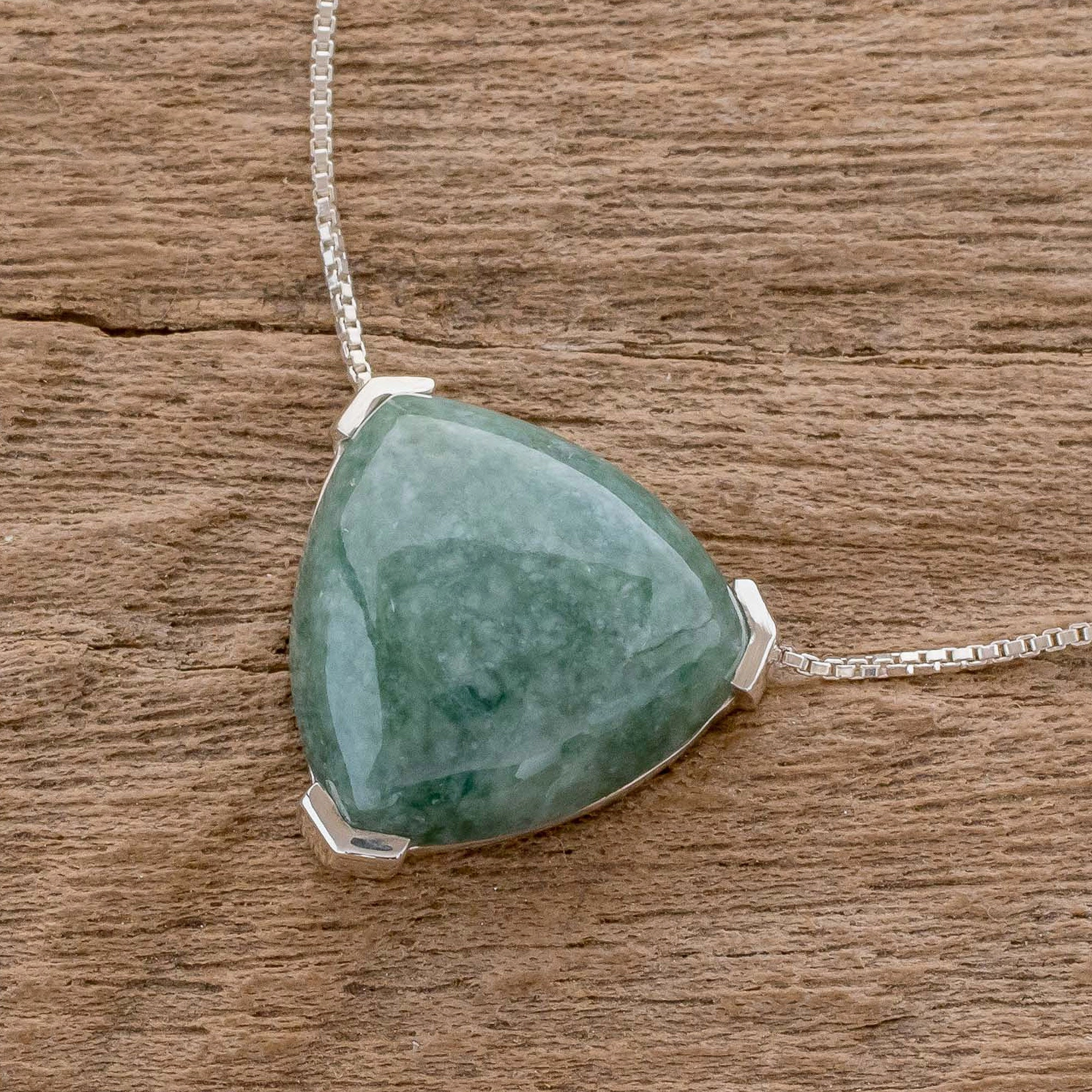 Elegant Balance Triangular Jade Pendant necklace Crafted in Guatemala