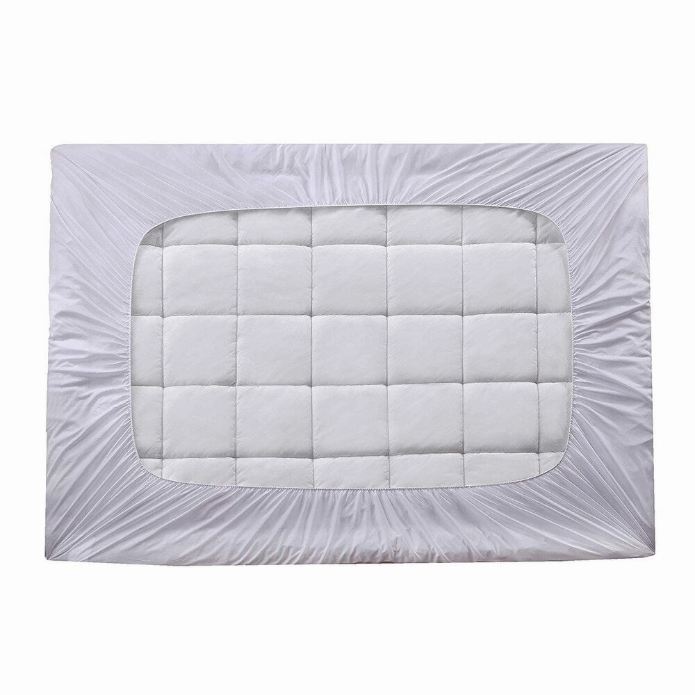 Elegant Comfort Premium Bamboo Mattress Pad - Overfilled & Breathable Cool - White