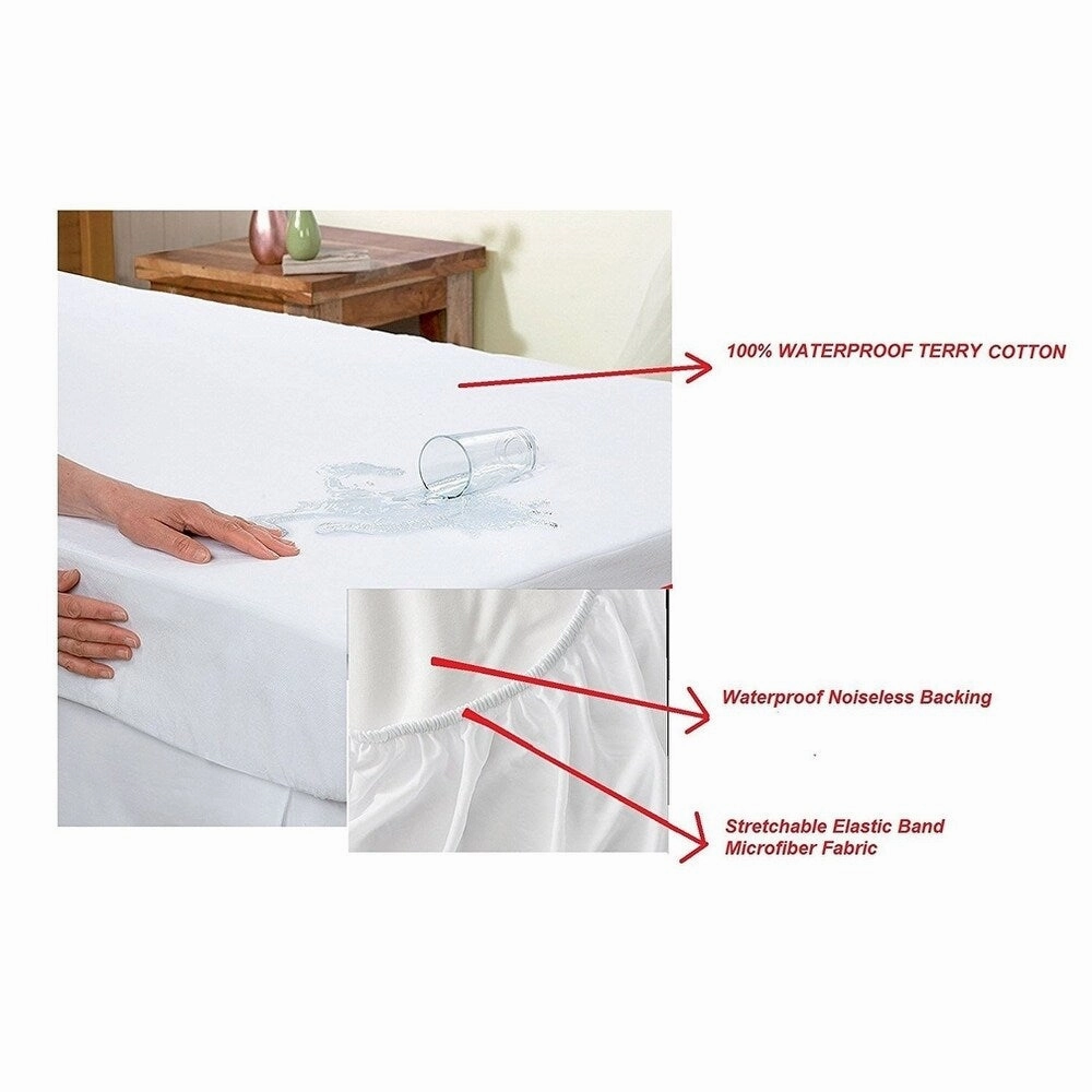 Elegant Comfort Waterproof and Terry-Cotton Fitted Mattress Protector - White
