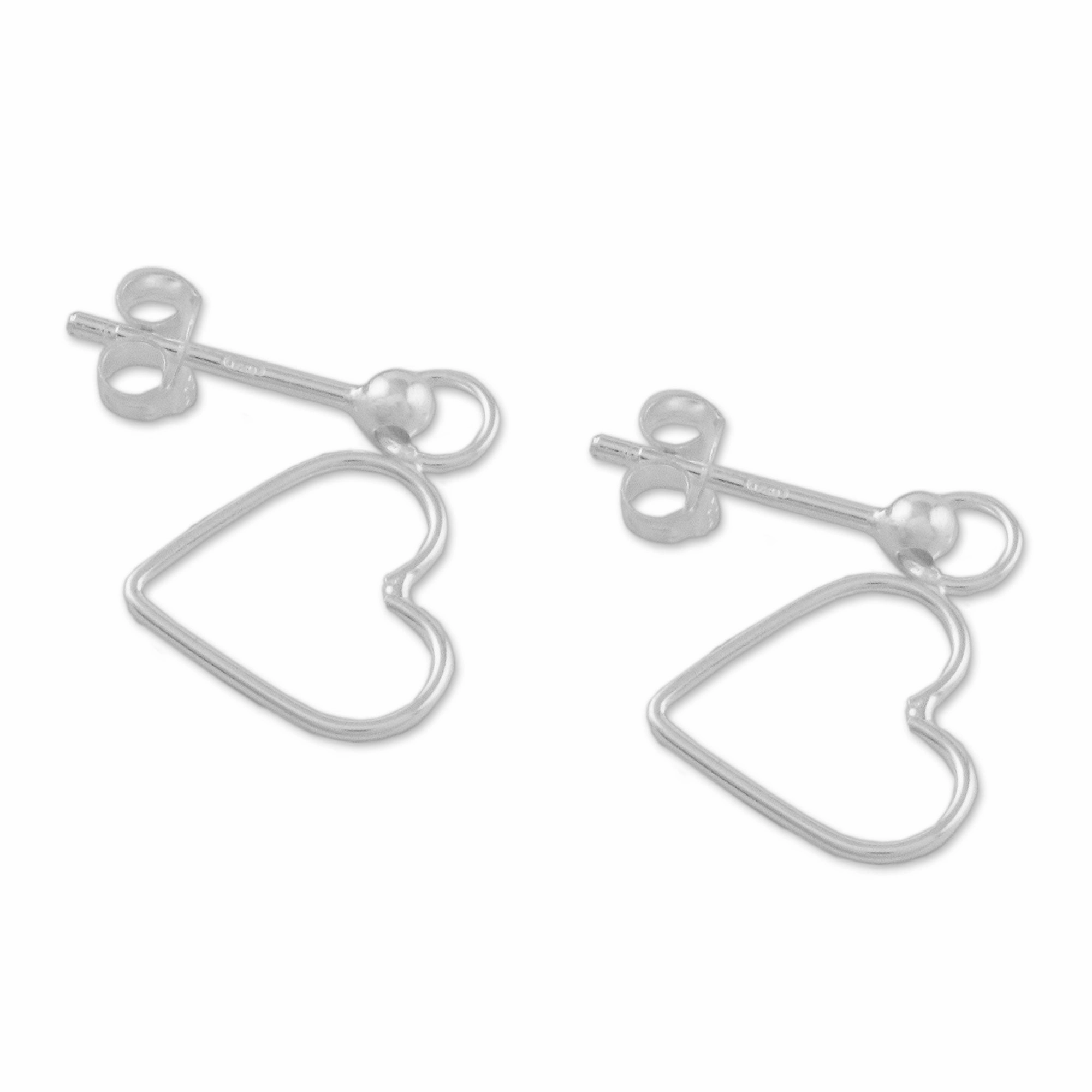 Elegant Heart 925 Sterling Silver Heart Shaped Frame Earrings