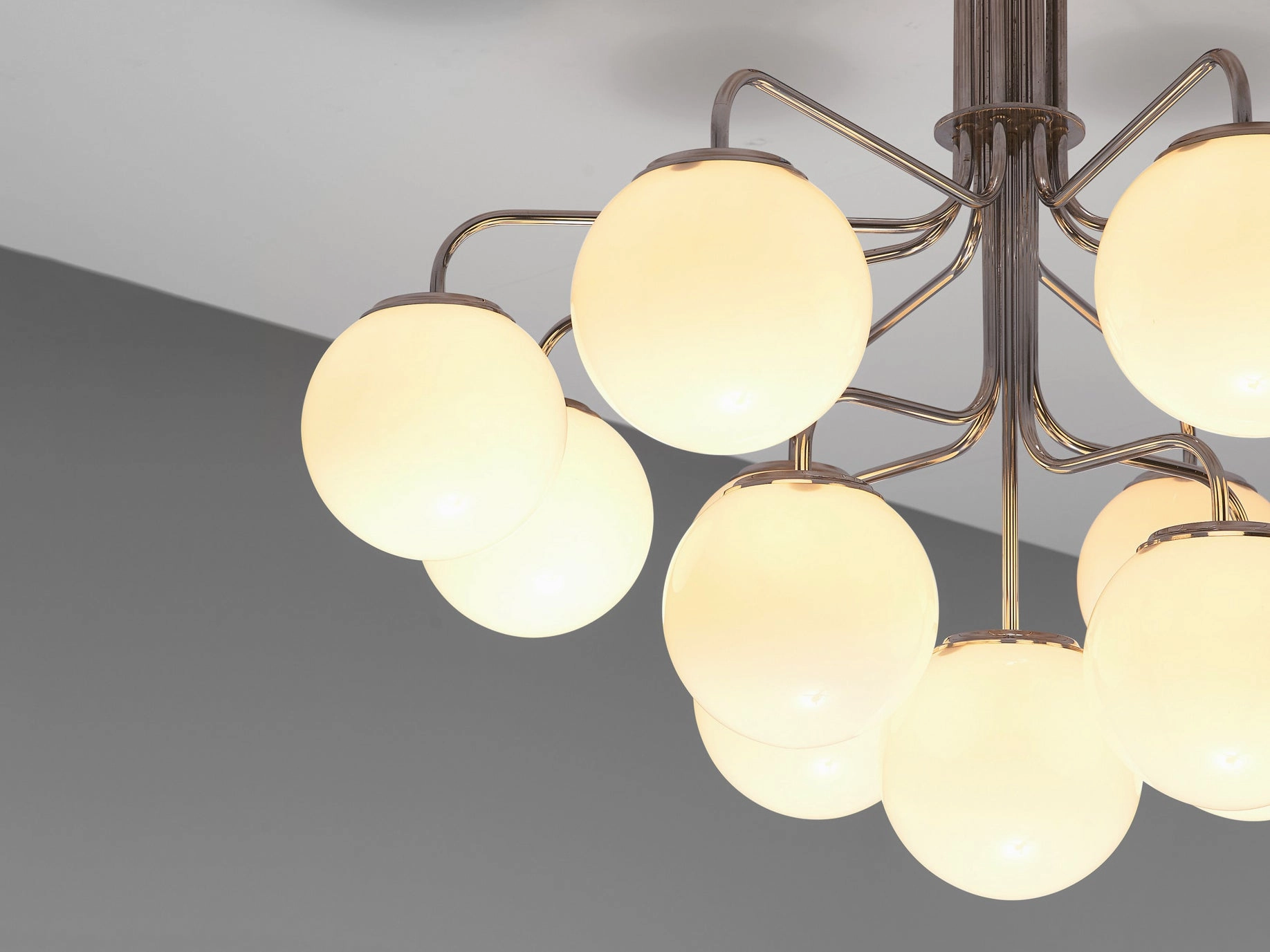 Elegant Italian Chandelier in Steel with Opaque White Glass Spheres