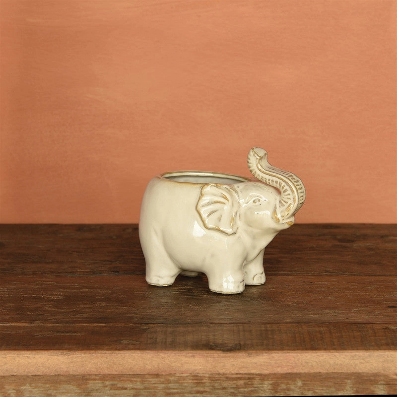 Elephant Cachepot, Ceramic - Fancy White