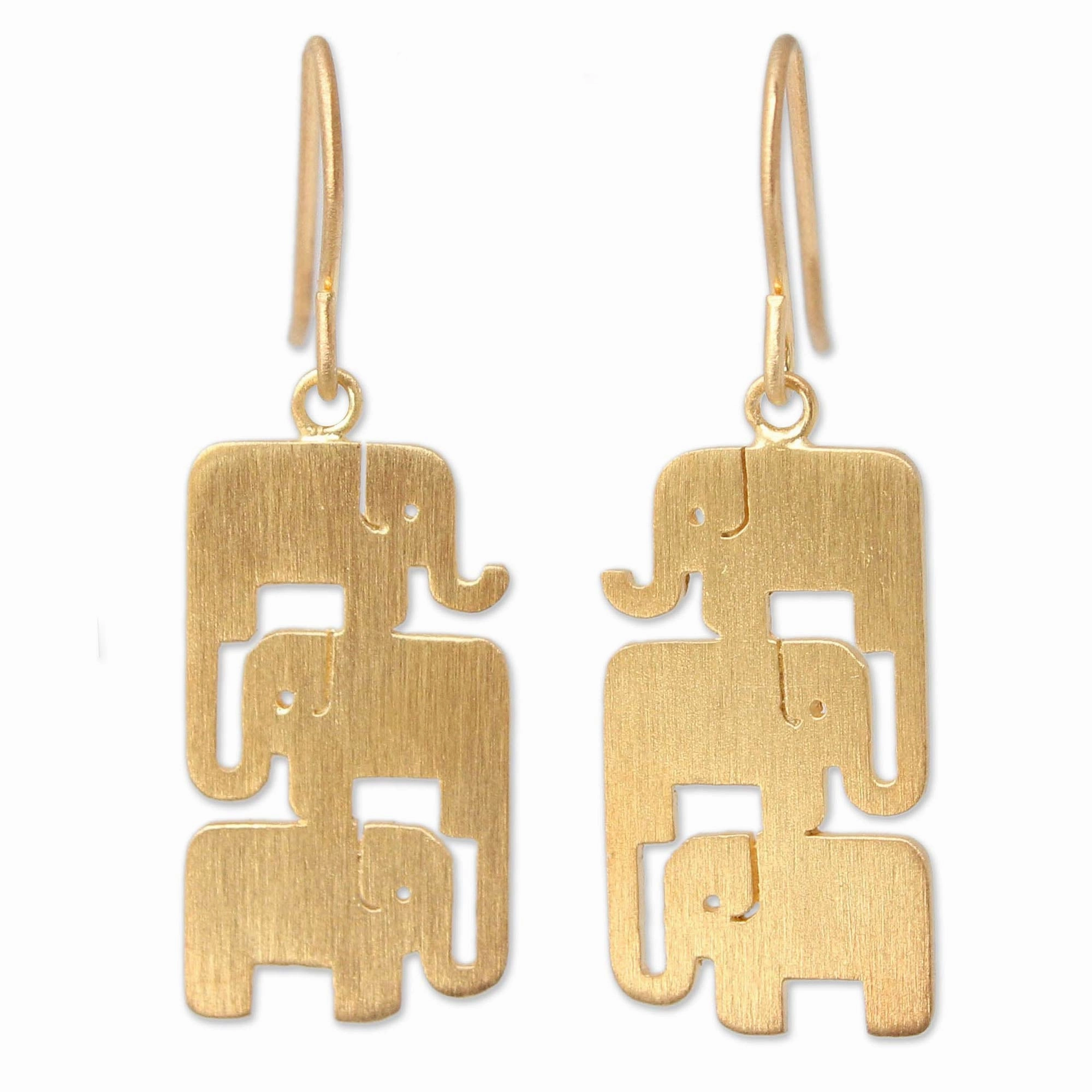 Elephant Stack Gold Vermeil Dangle Earrings