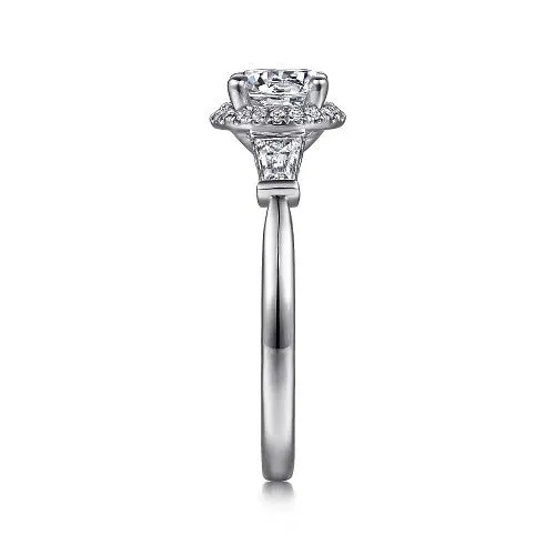 Elinor - 14K White Gold Round Three Stone Halo Diamond Engagement Ring (Setting Only)